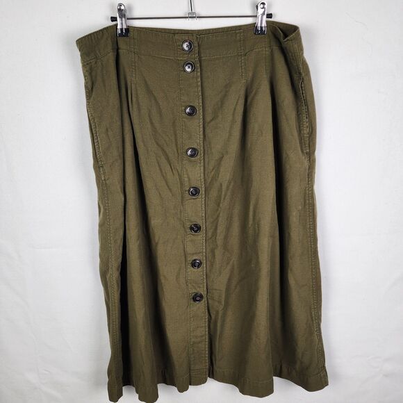 Olive Button-Front Midi Skirt - Picture 1 of 6